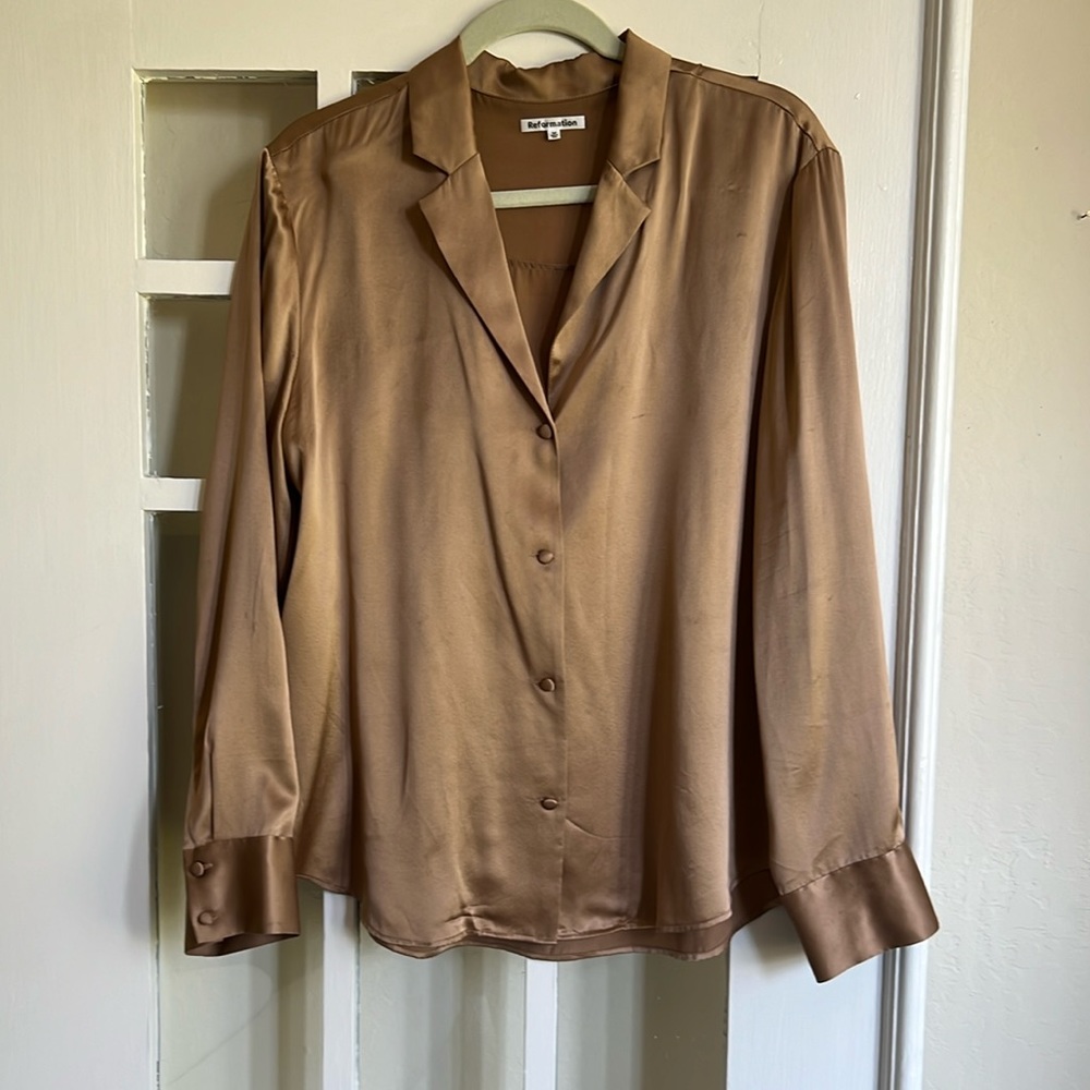 Reformation Brown Button Down Shirt Size M